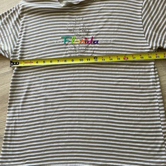 Disney Vintage Rainbow Embroidered Striped Tan & White Mickey Mouse Retro Indie - Picture 6 of 8